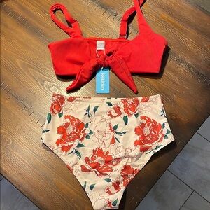 Jollkichay Red Floral Bikini Set NEW